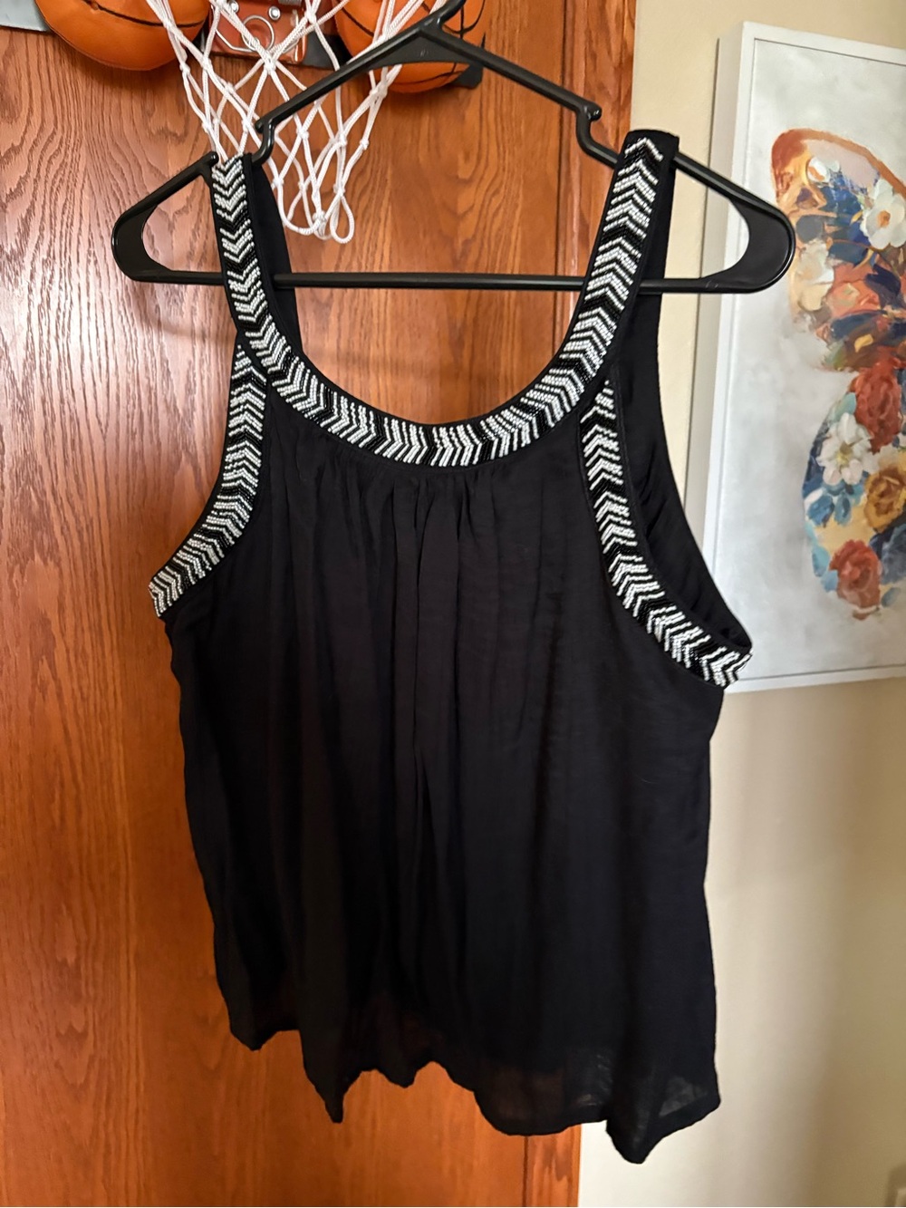 Liverpool Black Sleeveless Tank with White Beaded Trim
